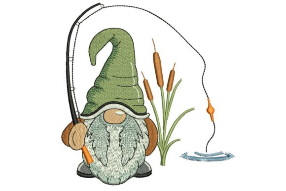 Fishing Gnome Embroidery Design